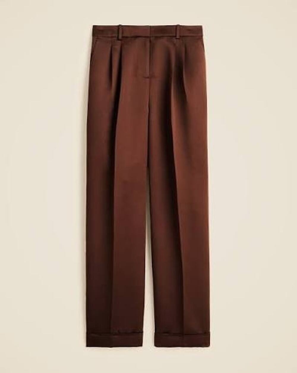 J. Crew Wide-Leg Pleated Pant Duchesse Satin French Press Deep Brown Size 00 NWT